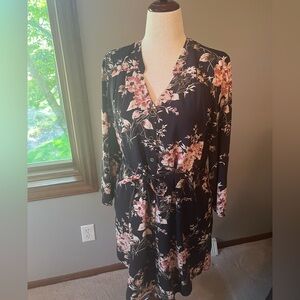 41 Hawthorn Navy Dress with Pink Floral Design